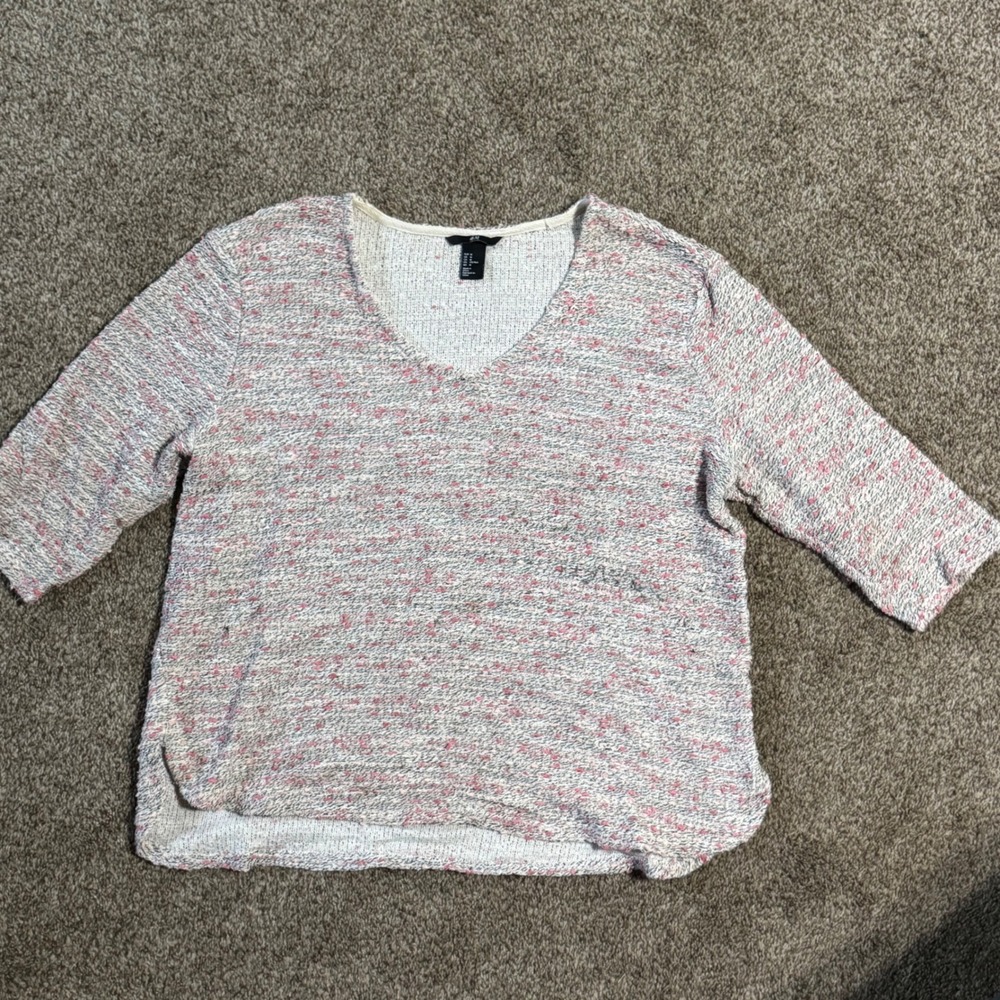 H&M Womens Pink Marled Knit V-Neck 3/4 Sleeve Sweater Size M